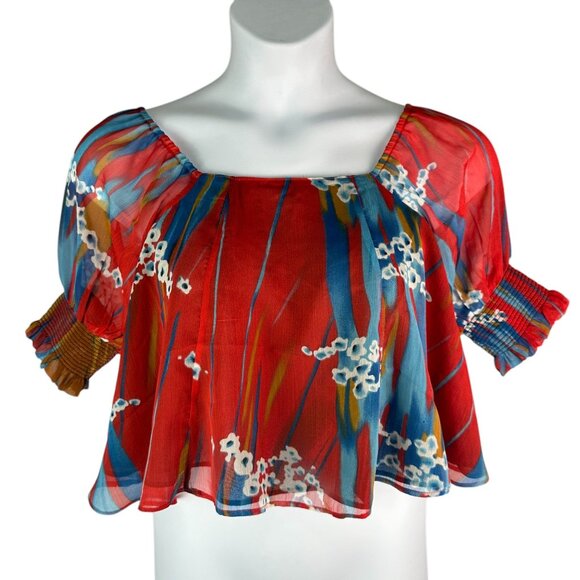 Walter Baker Short Sleeve Drea Top Rio Palm Multicolor Size S Self Tie Back - Picture 2 of 11